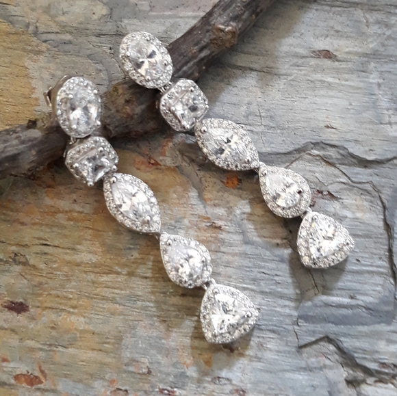 Long Bridal Silver Earrings - Picture 8 of 12